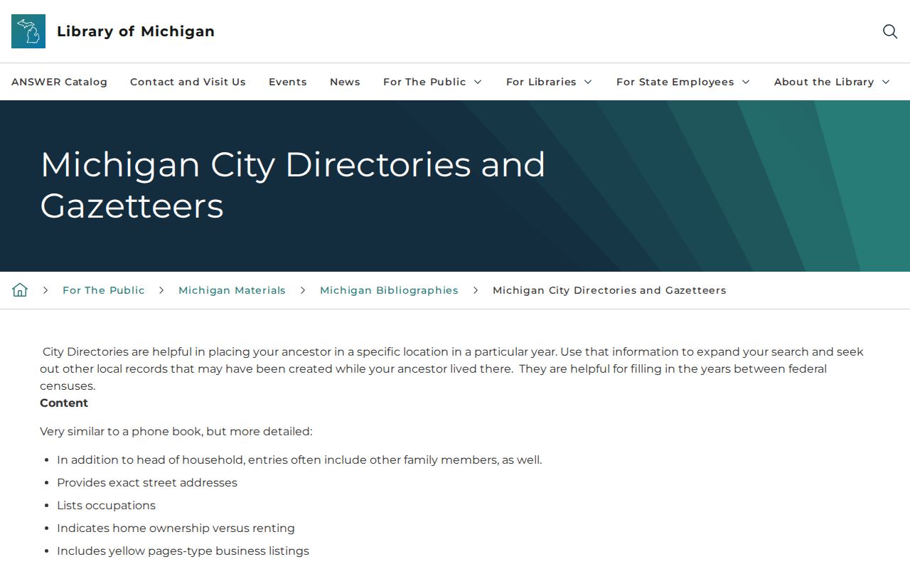 Waterford Township directory for Library of Michigan city records