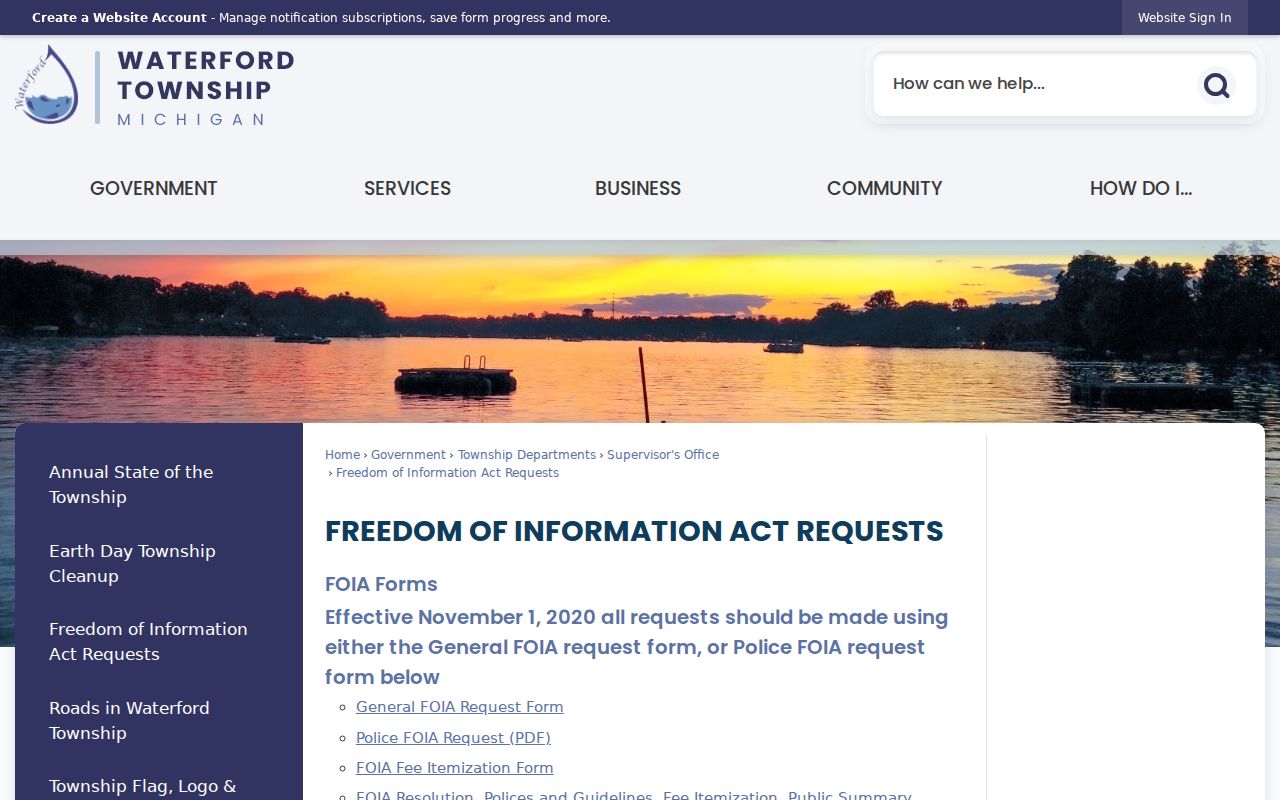 Waterford Township directory for resident FOIA requests