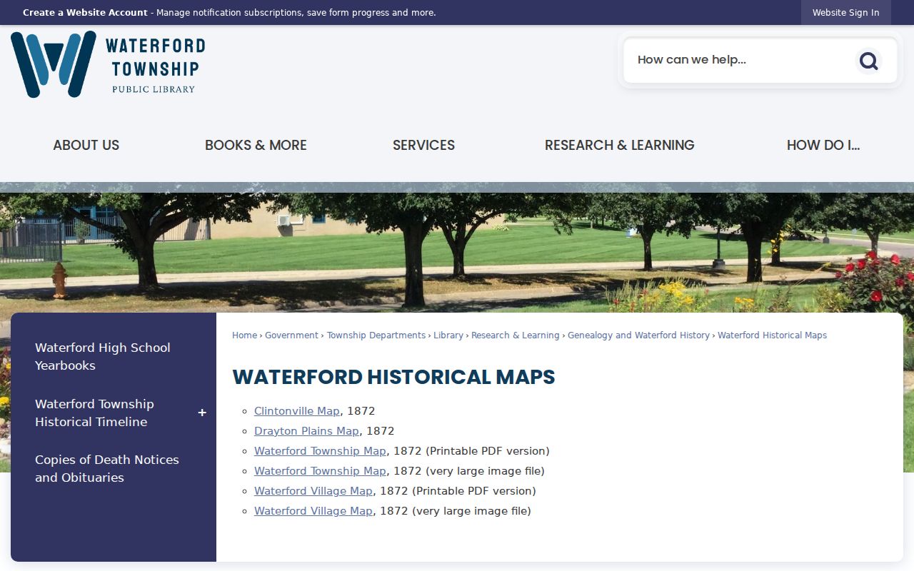 Waterford Township previous residents historical maps