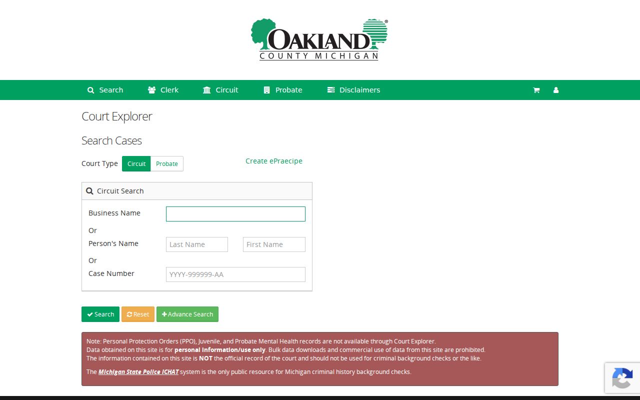 Waterford Township lookup for a resident through Oakland Court Explorer
