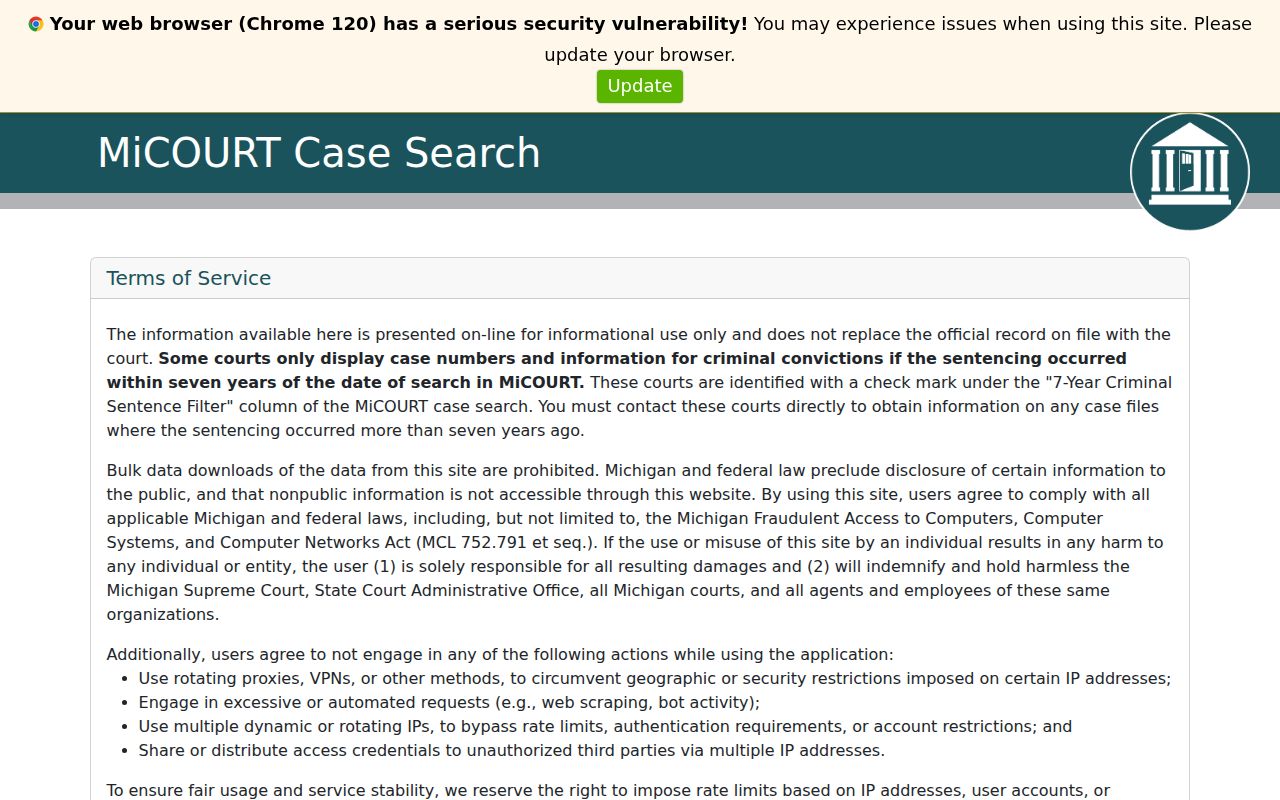Waterford Township lookup for a resident using Michigan MiCOURT